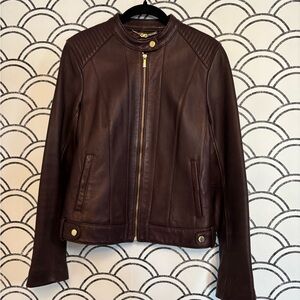 Cole Haan Women's Brown Garnet Genuine Leather Jacket Size M